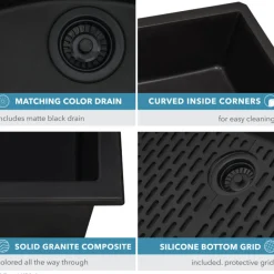 Best 30 x 18 inch Granite Composite Undermount Single Bowl Kitchen Sink RVG2030 Single Bowl Sinks|Undermount Sinks