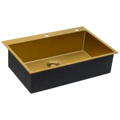 New 33" x 22" Matte Gold Stainless Steel Topmount Single Bowl Kitchen Sink Drop-In / Top Mount Sinks|Stainless Steel Sinks