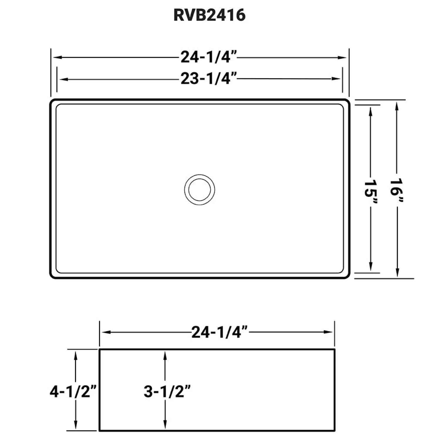 Outlet 24" x 16" Rectangular Bathroom Vessel Sink in White Above Counter / Vessel Sinks