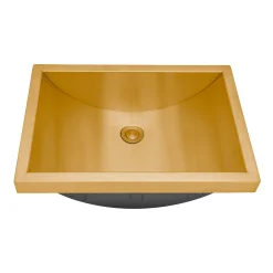 New 20 x 14" Semi-Recessed Topmount Brushed Golden Brass Rectangular Bathroom Sink Stainless Steel Sinks|Gunmetal, Brass, & Gold