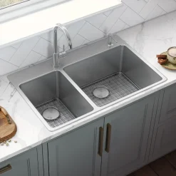 Hot 33" x 22" Topmount 30/70 Double Bowl 16 Gauge Stainless Steel Kitchen Sink Drop-In / Top Mount Sinks|Stainless Steel Sinks