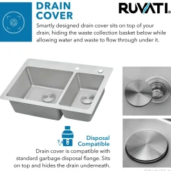 Clearance 33" x 22" Topmount 70/30 Double Bowl 16 Gauge Stainless Steel Kitchen Sink Drop-In / Top Mount Sinks|Stainless Steel Sinks