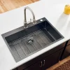 Discount 33" x 22" Topmount Gunmetal Stainless Steel Kitchen Sink 16 Gauge Single Bowl Drop-In / Top Mount Sinks|Stainless Steel Sinks