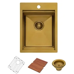 15" x 20" Topmount Matte Gold Stainless Steel Workstation Bar Sink Gunmetal, Brass, & Gold|Sinks For Tight Spaces