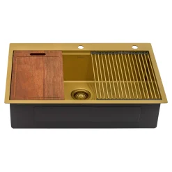 Online 33" x 22" Topmount Workstation Matte Gold Stainless Kitchen Sink Drop-In / Top Mount Sinks|Single Bowl Sinks