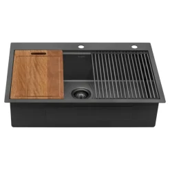 Clearance 33" x 22" Topmount Workstation Gunmetal Stainless Kitchen Sink Drop-In / Top Mount Sinks|Single Bowl Sinks