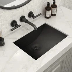 Outlet 20" x 14" Undermount Gunmetal Rectangular Stainless Steel Bathroom Sink Undermount|Gunmetal, Brass, & Gold