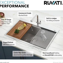 Best 33 x 22" Workstation Ledge Drop-in Tight Radius 16 Gauge Stainless Steel Single Bowl Kitchen Sink Drop-In / Top Mount Sinks|Stainless Steel Sinks