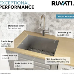 Sale 23" x 18" x 12" Undermount 16 Gauge Stainless Steel Laundry Utility Sink Stainless Steel Sinks|Single Bowl Sinks