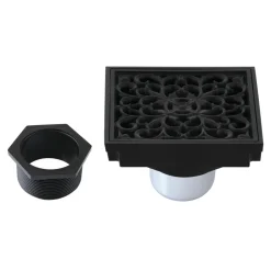 Online Scroll 4" Brass Square Grid Shower Drain with Flange and Hair Trap Shower Drains