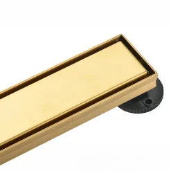 72" Stainless Steel Linear Shower Drain with Tile Insert & Flat Grate in Brushed Brass Shower Drains