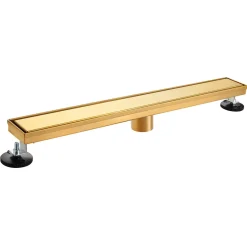60" Stainless Steel Linear Shower Drain with Tile Insert & Flat Grate in Brushed Brass Shower Drains