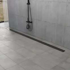 Clearance 48" Stainless Steel Linear Shower Drain with Tile Insert & Flat Grate in Matte Black Shower Drains