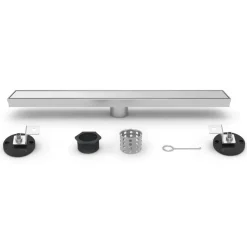 Clearance 32" Stainless Steel Linear Shower Drain with Tile Insert & Flat Grate in Brushed Nickel Shower Drains