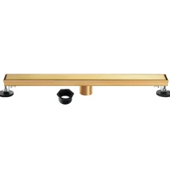 Clearance 32" Stainless Steel Linear Shower Drain with Tile Insert & Flat Grate in Brushed Brass Shower Drains