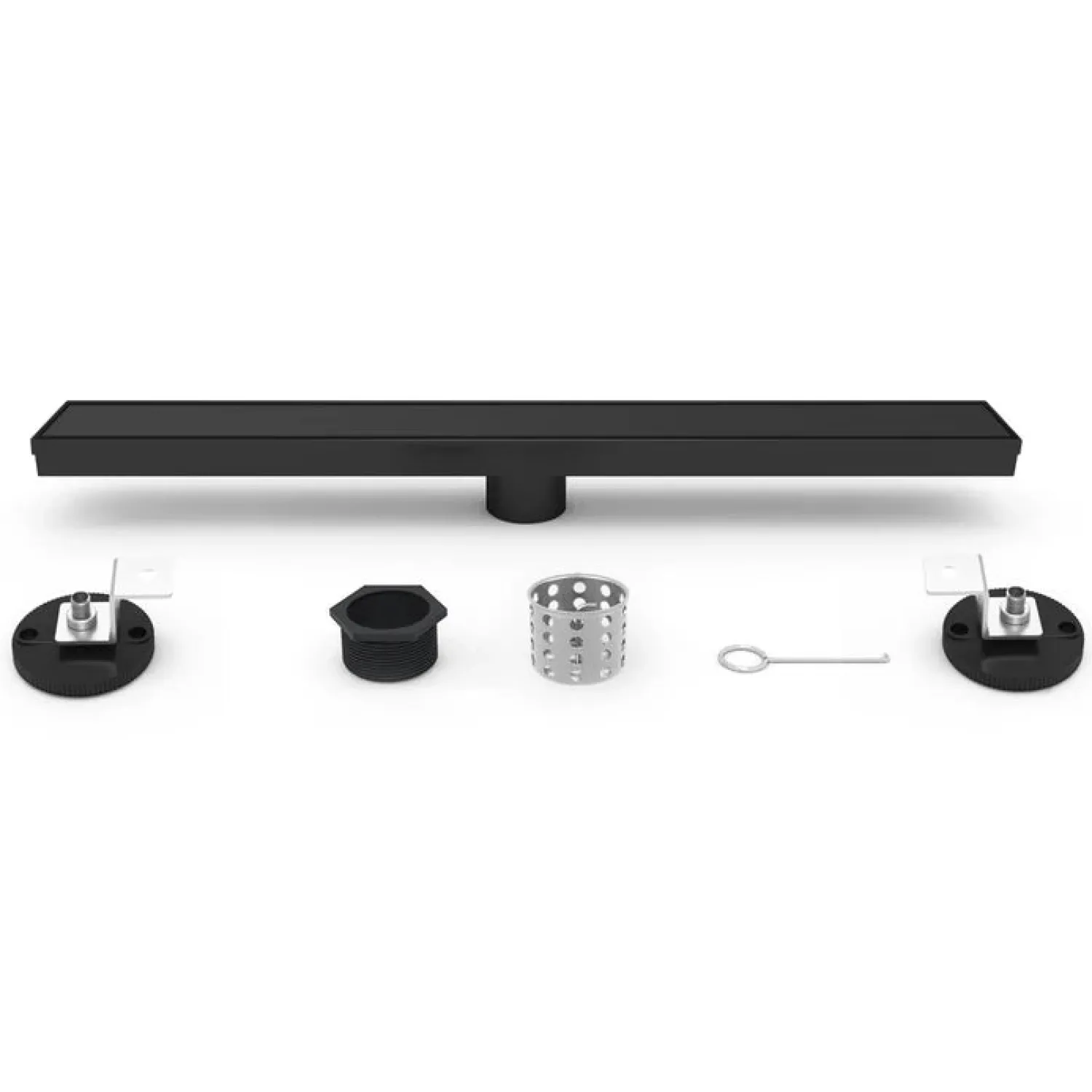 Best 28" Stainless Steel Linear Shower Drain with Tile Insert & Flat Grate in Matte Black Shower Drains