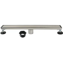 Online 24" Stainless Steel Linear Shower Drain with Tile Insert & Flat Grate in Brushed Nickel Shower Drains