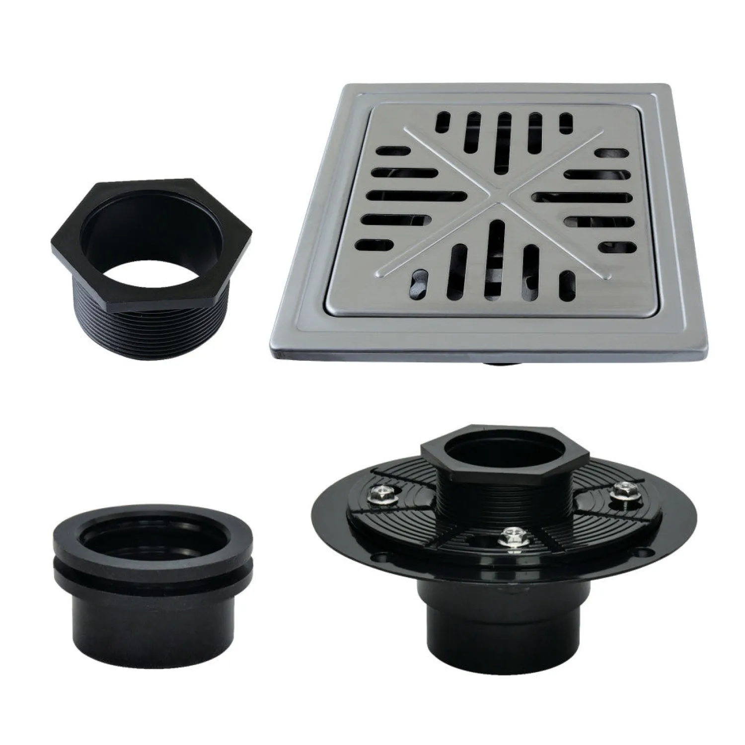 New 6" Stainless Steel Square Grid Shower Drain with Flange Shower Drains