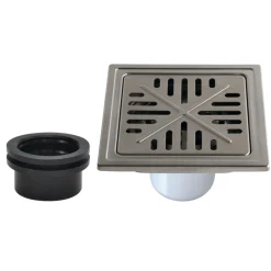 New 6" Stainless Steel Square Shower Drain with Flange and Hair Trap, Polished Stainless Steel Shower Drains