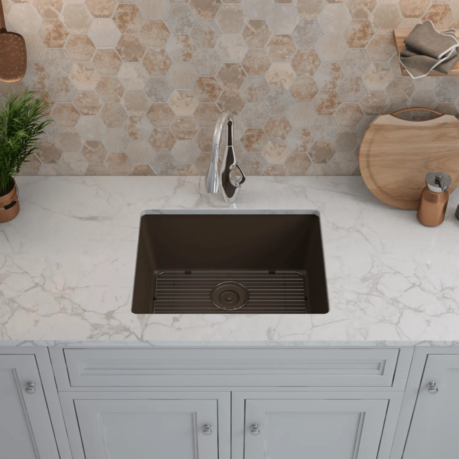 Standard Size Rectangle Quartz Composite Kitchen Sink Single Bowl Sinks|Undermount Sinks
