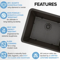 Standard Size Rectangle Quartz Composite Kitchen Sink Single Bowl Sinks|Undermount Sinks