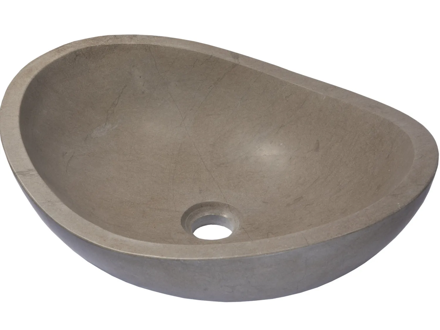 Hot Stone Canoe Sink in Honed Molly Grey Marble Above Counter / Vessel Sinks