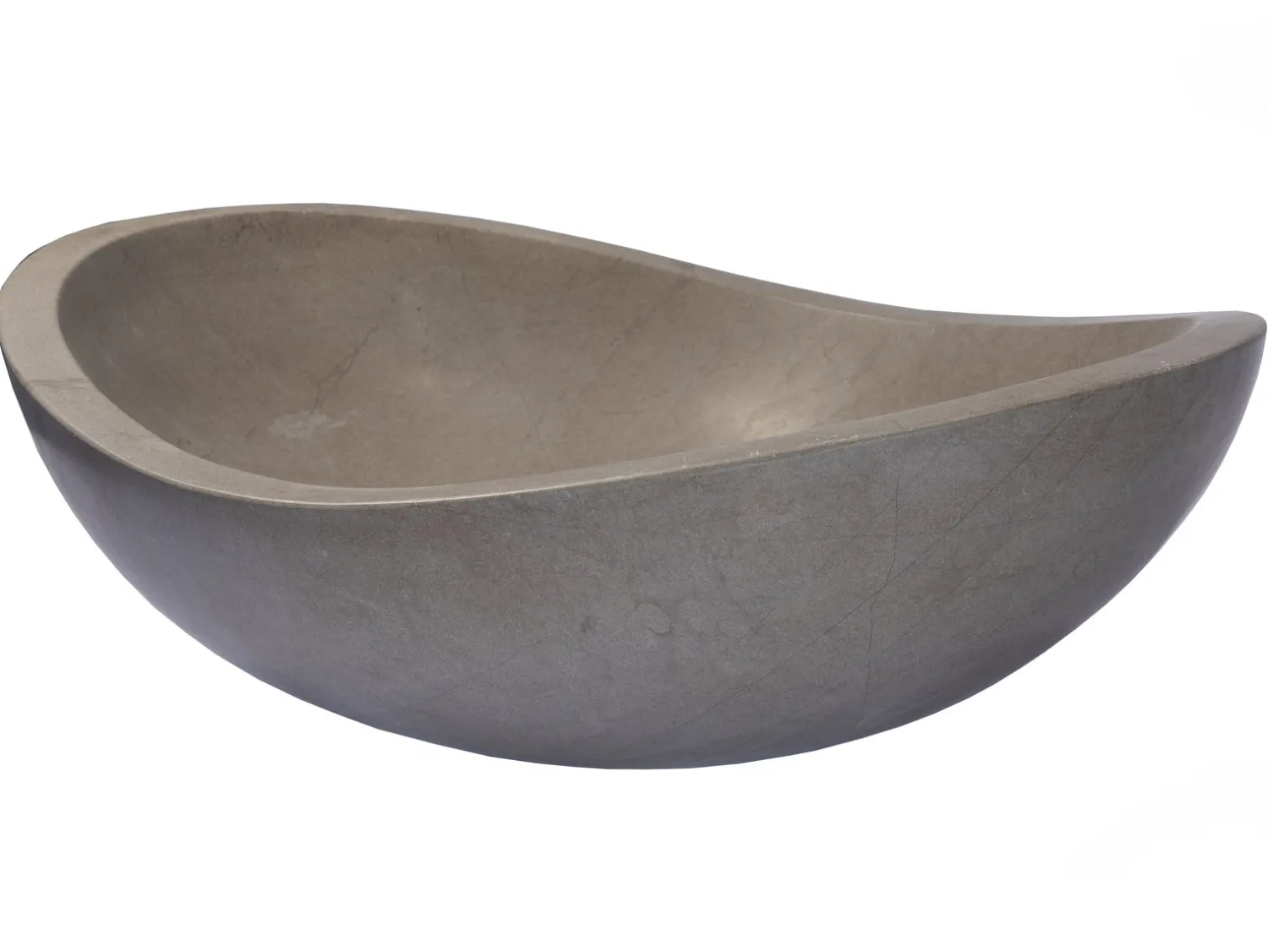 Hot Stone Canoe Sink in Honed Molly Grey Marble Above Counter / Vessel Sinks