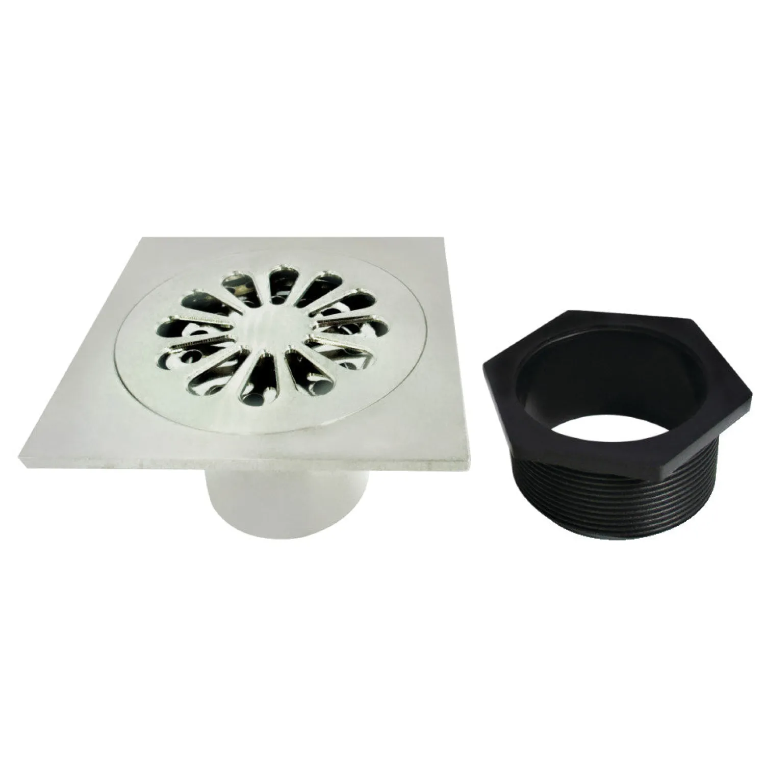 Best Sunburst 4" Brass Square Grid Shower Drain with Flange and Hair Trap Shower Drains