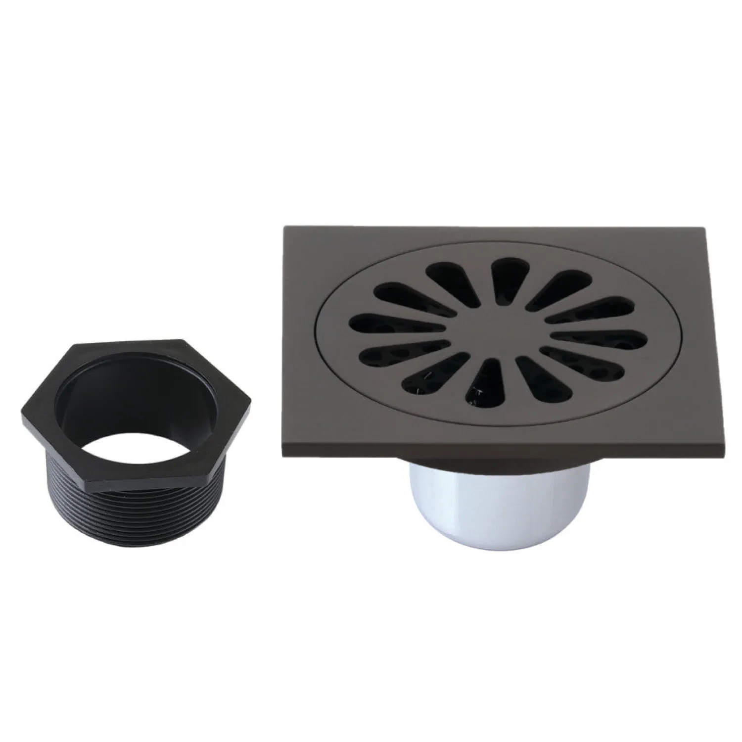 Best Sunburst 4" Brass Square Grid Shower Drain with Flange and Hair Trap Shower Drains