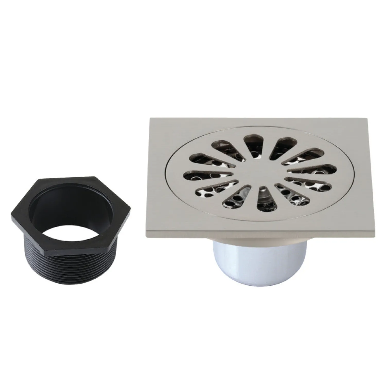 Best Sunburst 4" Brass Square Grid Shower Drain with Flange and Hair Trap Shower Drains
