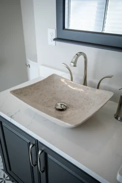 Sale Thin Lipped Deep Zen Sink in Polished Penny Grey Marble Above Counter / Vessel Sinks