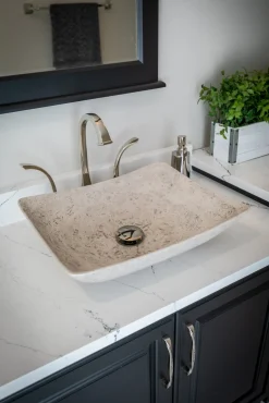 Sale Thin Lipped Deep Zen Sink in Polished Penny Grey Marble Above Counter / Vessel Sinks