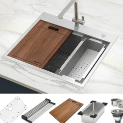 Best Top Mount 25x22 Workstation Kitchen Sink With Accessories Drop-In / Top Mount Sinks|Stainless Steel Sinks
