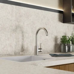 Outlet Curved Bar Faucet in Brushed Nickel Single Hole