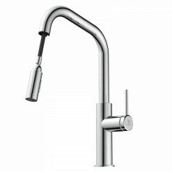 Outlet Kitchen Faucet with Angled Spout Pull-Down Sprayer in Chrome Single Hole