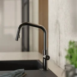 Clearance Kitchen Faucet with Angled Spout Pull-Down Sprayer in Matte Graphite Single Hole
