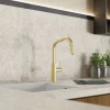 New Kitchen Faucet with Angled Spout Pull-Down Sprayer in Brushed Gold Single Hole