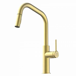 New Kitchen Faucet with Angled Spout Pull-Down Sprayer in Brushed Gold Single Hole