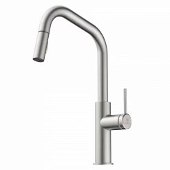 Hot Kitchen Faucet with Angled Spout Pull-Down Sprayer in Brushed Nickel Single Hole