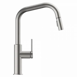 Hot Kitchen Faucet with Angled Spout Pull-Down Sprayer in Brushed Nickel Single Hole