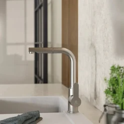 Online Kitchen Faucet with Pull-Out Straight Spout in Brushed Nickel Single Hole