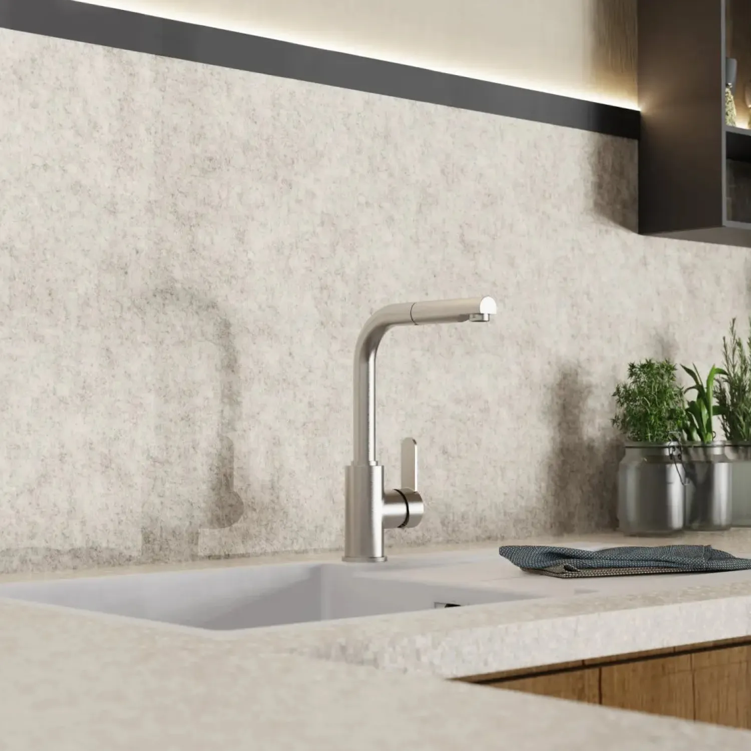 Online Kitchen Faucet with Pull-Out Straight Spout in Brushed Nickel Single Hole