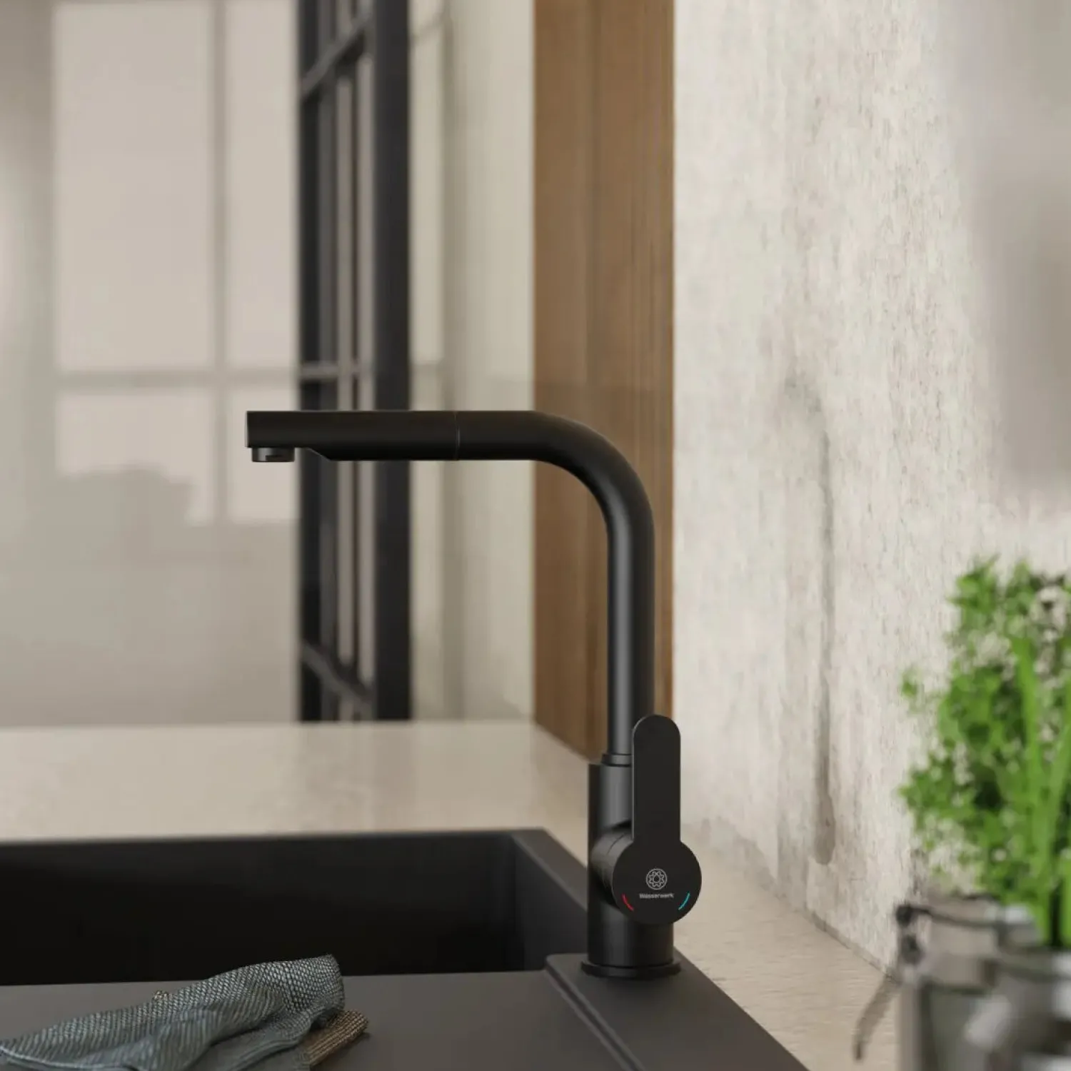 Online Kitchen Faucet with Pull-Out Straight Spout in Matte Black Single Hole