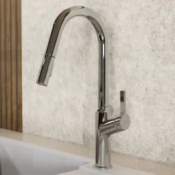 Discount Kitchen Faucet with Curved Spout in Chrome Single Hole