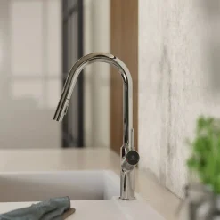 Discount Kitchen Faucet with Curved Spout in Chrome Single Hole