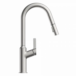Outlet Kitchen Faucet with Curved Spout in Brushed Nickel Single Hole
