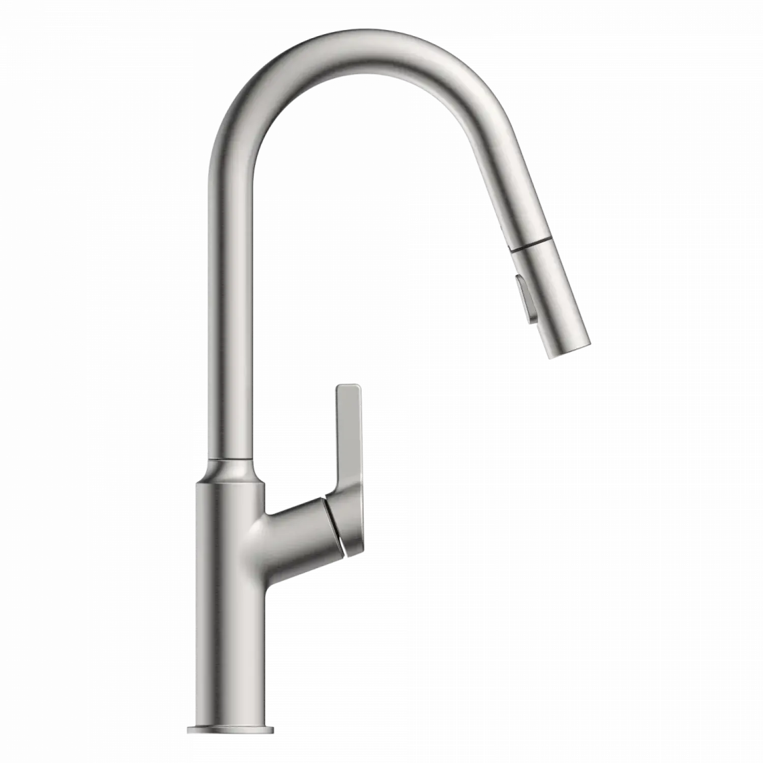 Outlet Kitchen Faucet with Curved Spout in Brushed Nickel Single Hole