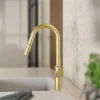 Kitchen Faucet with Curved Spout in Brushed Gold Single Hole