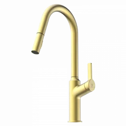Kitchen Faucet with Curved Spout in Brushed Gold Single Hole