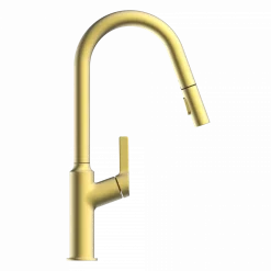 Kitchen Faucet with Curved Spout in Brushed Gold Single Hole